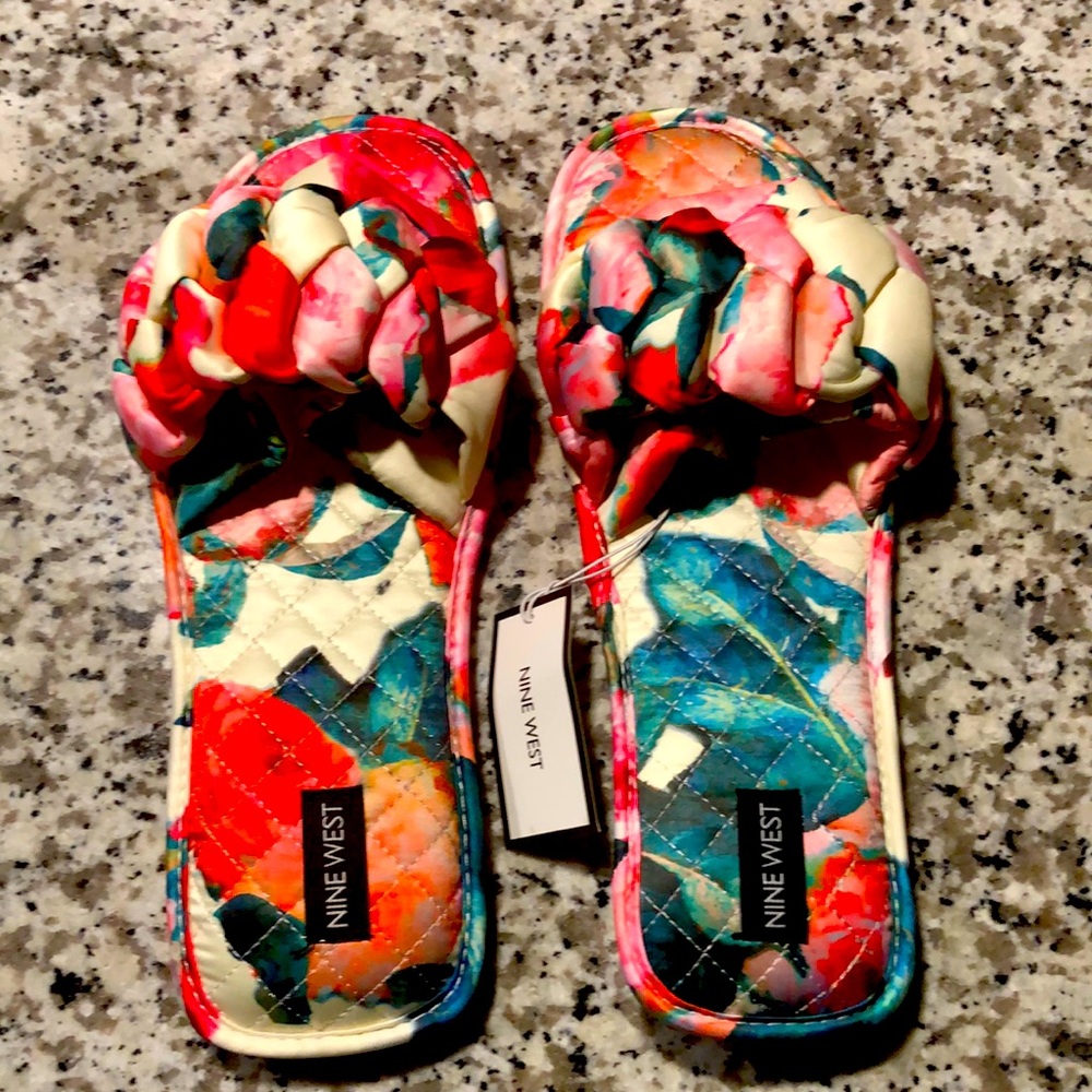 Nine West Floral Satin Slide with Braid Sz 11-12